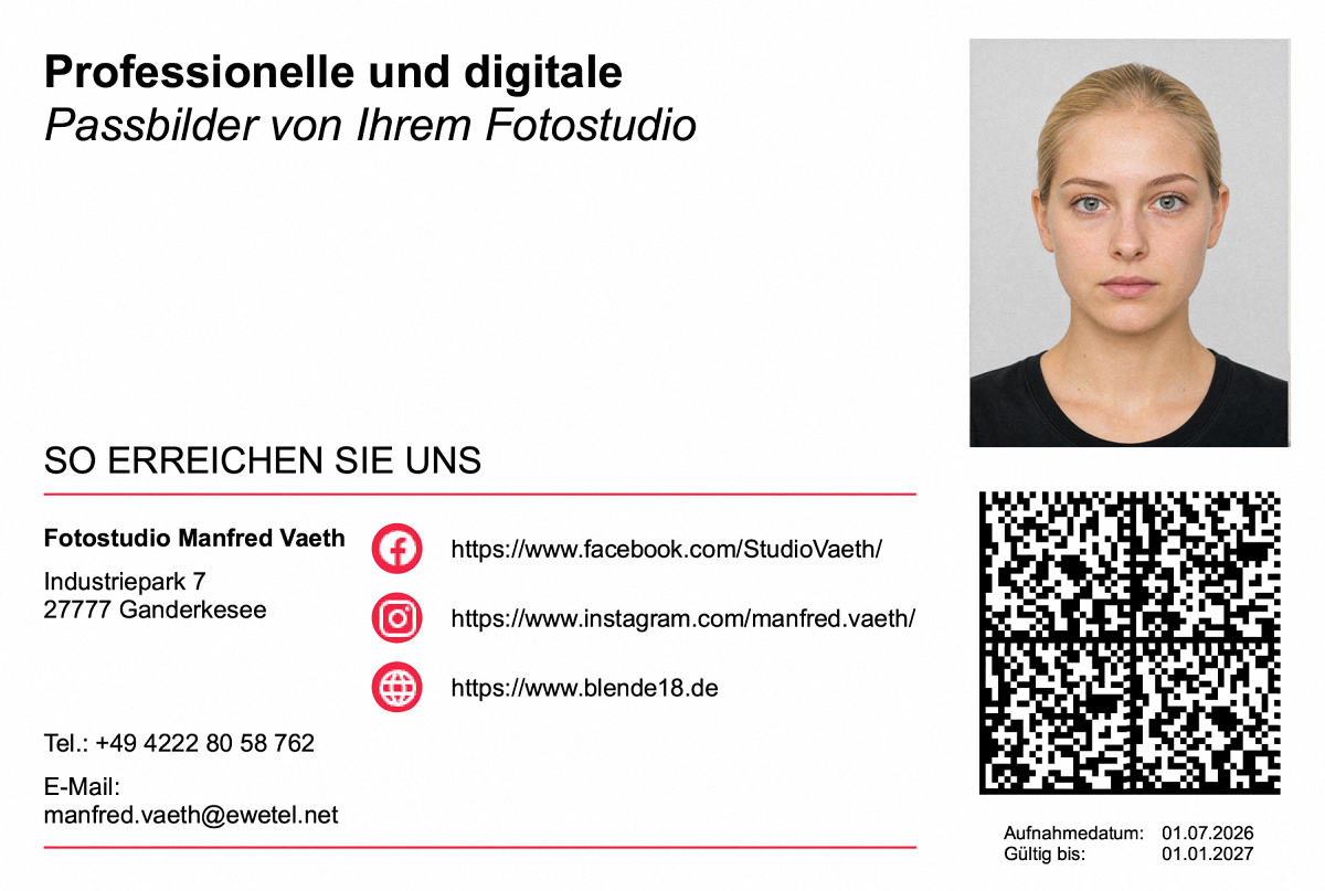 Biometrisches Passbild mit QR-Code – Fotostudio Ganderkesee